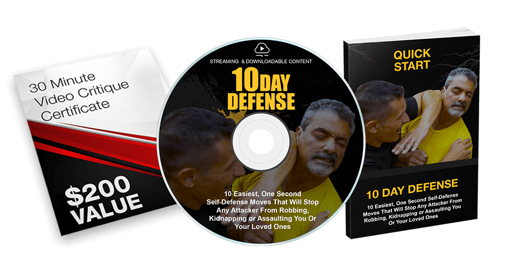 The 10 Day Defense package showing the streaming video program, the Quick Start guide ebook and the 30 minute video critique certificate